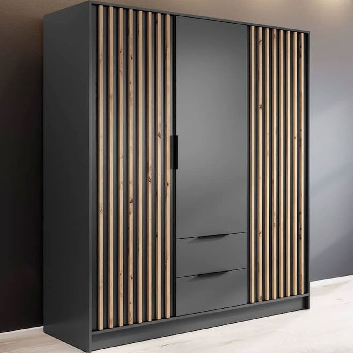 ORION 3 Door Wardrobe with 2 Drawers Dark Grey - 155cm