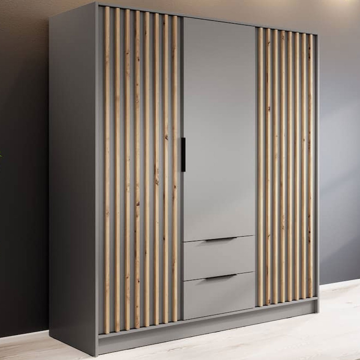ORION 3 Door Wardrobe with 2 Drawers Light Grey - 155cm