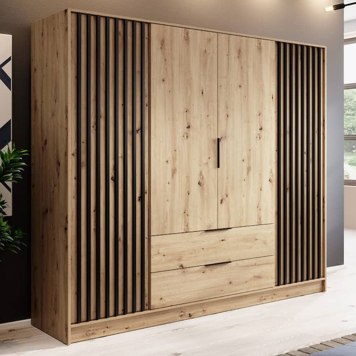 ORION 4 Door Wardrobe with 2 Drawers Oak - 206cm