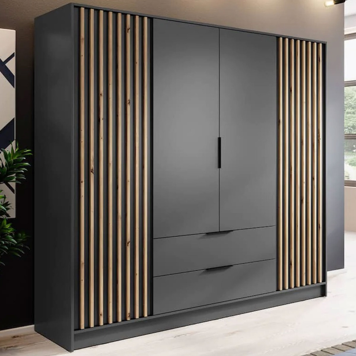 ORION 4 Door Wardrobe with 2 Drawers Dark Grey - 206cm