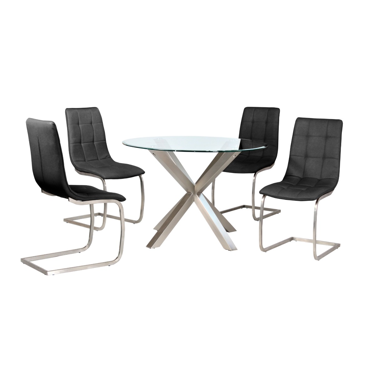 Glendale Modern Elegance Circular Glass Top Dining Table with Brushed Stainless Steel Legs
