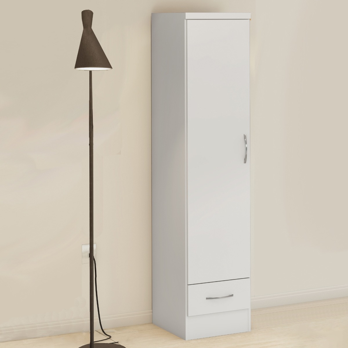 NEWBIGGIN 1 Door Wardrobe with 1 Drawer White Gloss - 40cm