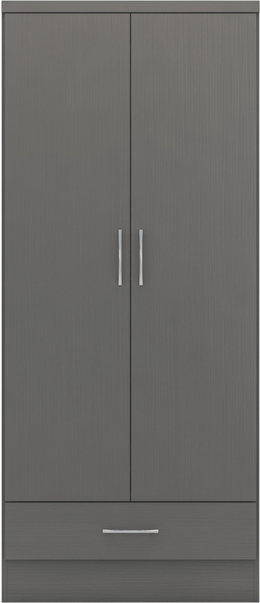 NEWBIGGIN 2 Door Wardrobe with 1 Drawer Grey - 78cm