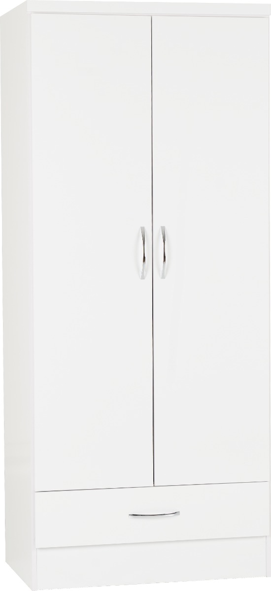 NEWBIGGIN 2 Door Wardrobe with 1 Drawer White Gloss - 78cm