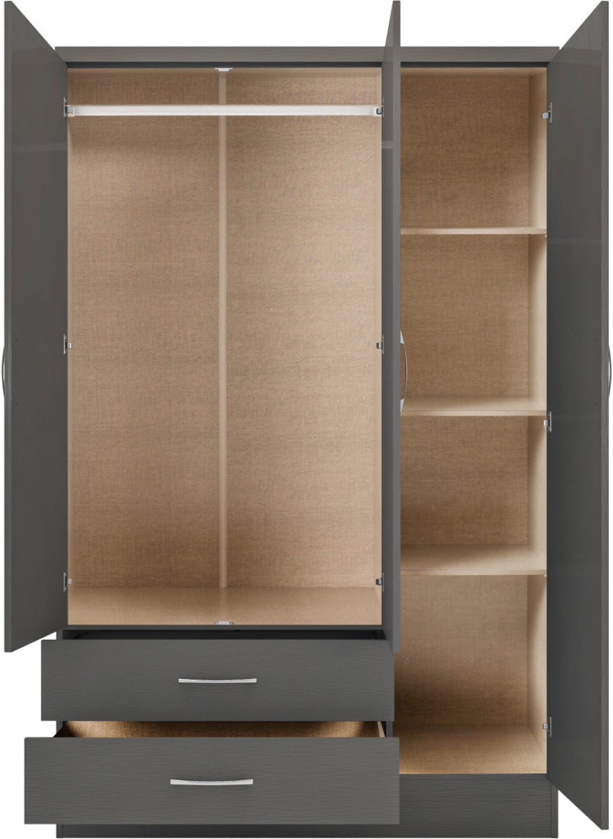 NEWBIGGIN 3 Door Mirrored Wardrobe with 2 Drawers Grey - 116cm