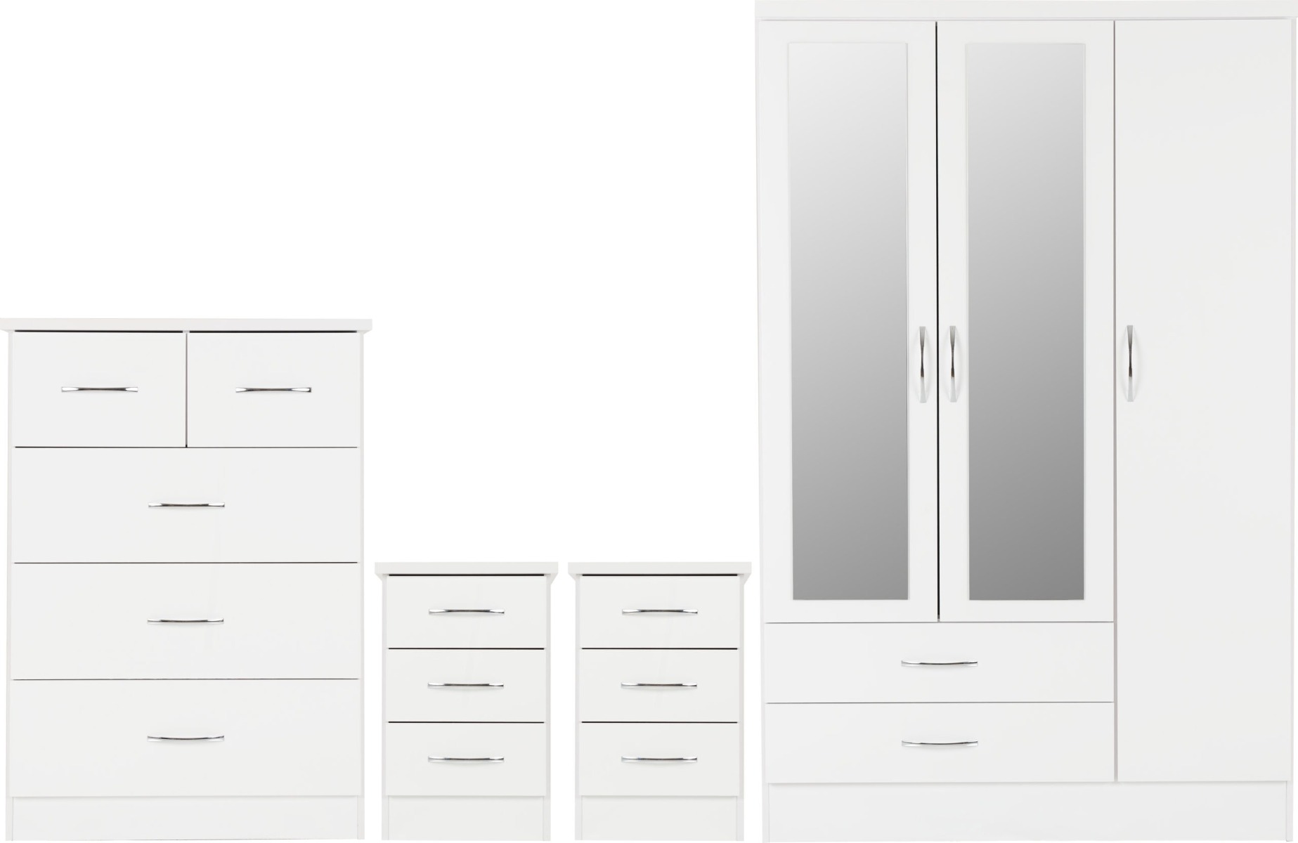 NEWBIGGIN 3 Door Wardrobe Set 4 Piece - White Gloss