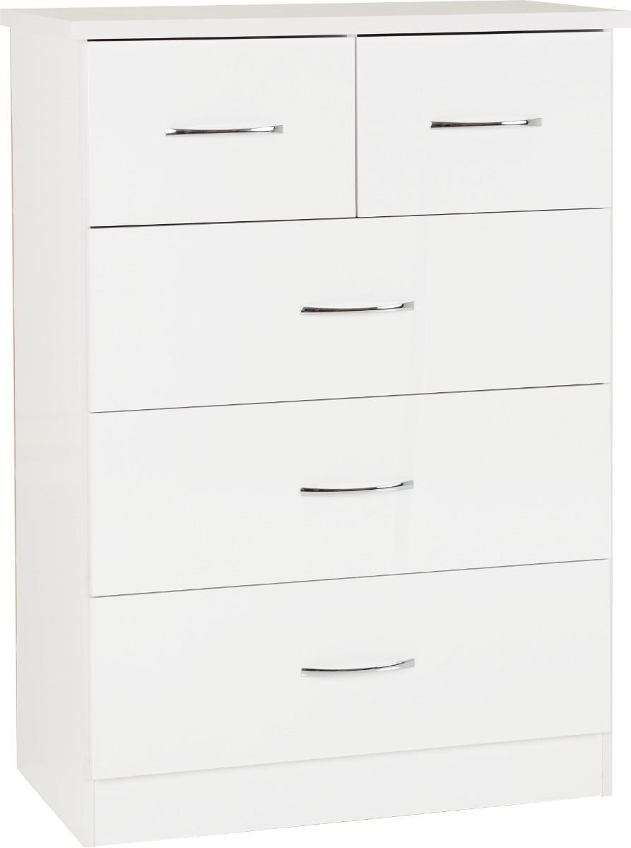 NEWBIGGIN White Chest of Drawers - Medium-sized, 5 Drawers