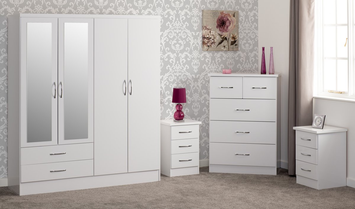 NEWBIGGIN 4 Door Wardrobe Set 4 Piece - White Gloss