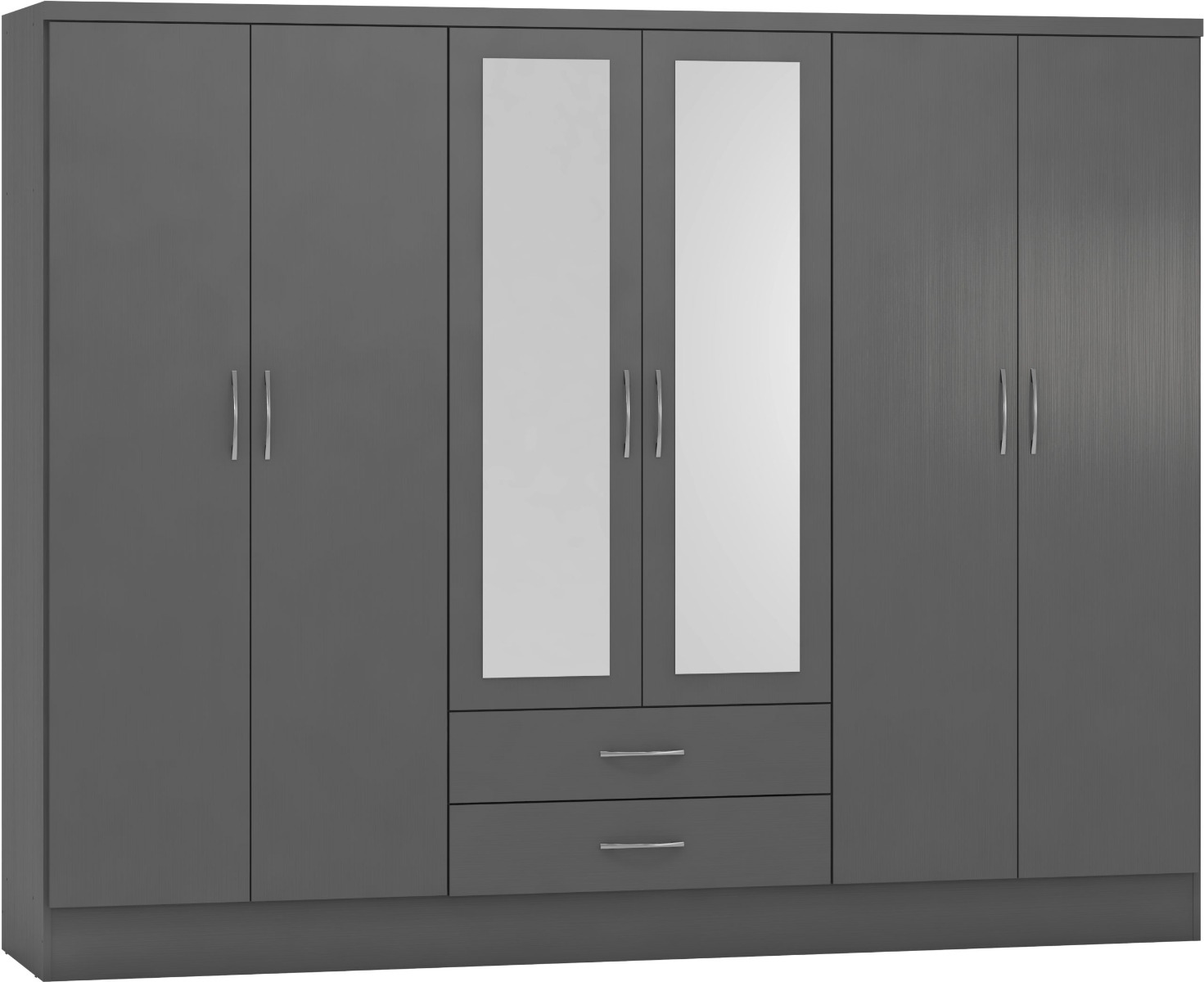 NEWBIGGIN 6 Door Mirrored Wardrobe with 2 Drawers Grey - 230cm