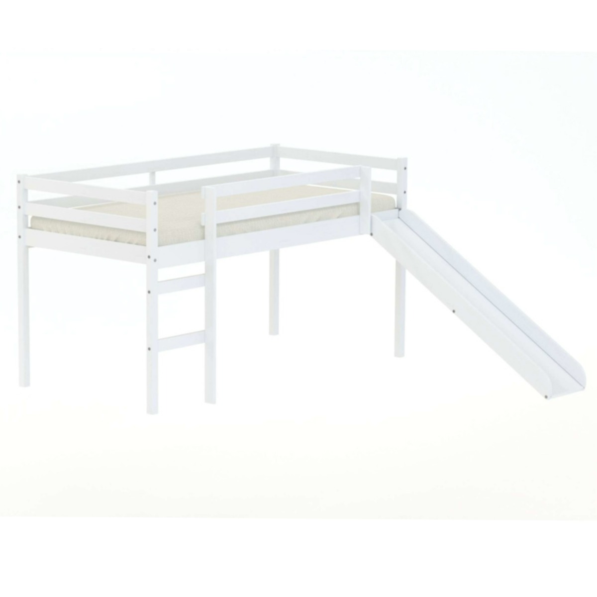 Pine Wood Midi Kids Sleeper Bed With Slide - White, Single 3ft