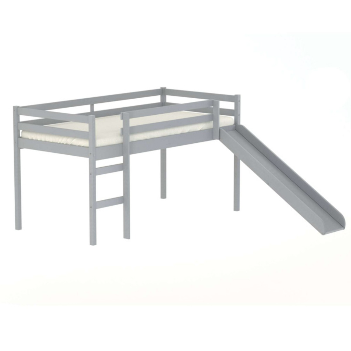 Pine Wood Midi Kids Sleeper Bed With Slide - Grey, Single 3ft