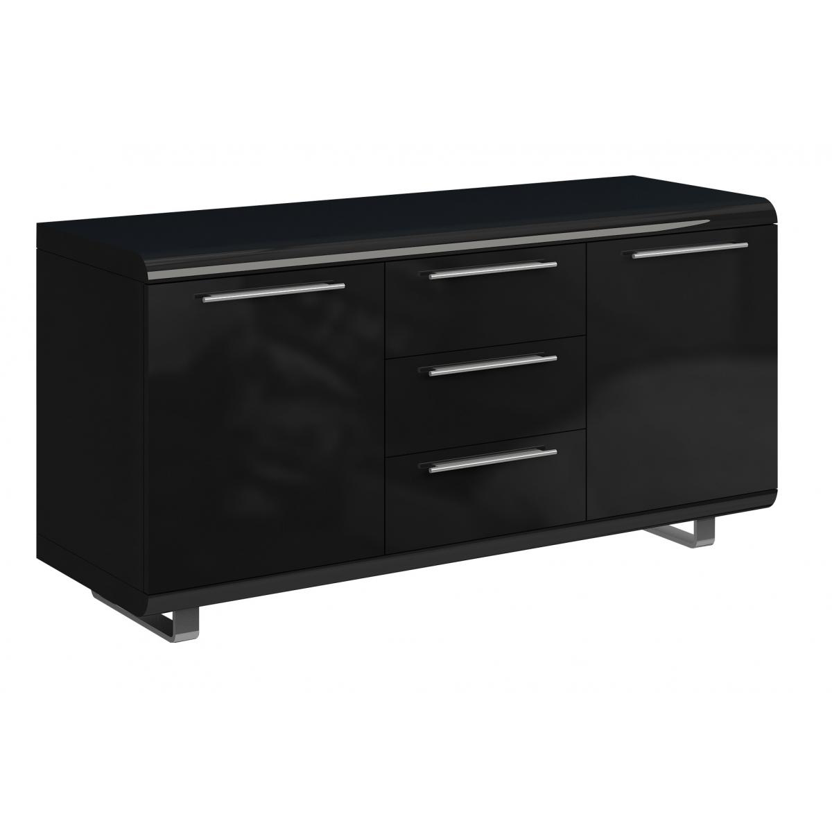 Modern Nauvoo 2 Doors and 3 Drawers Sideboard with Sleek Metal Grey Legs in Black High Gloss Finish