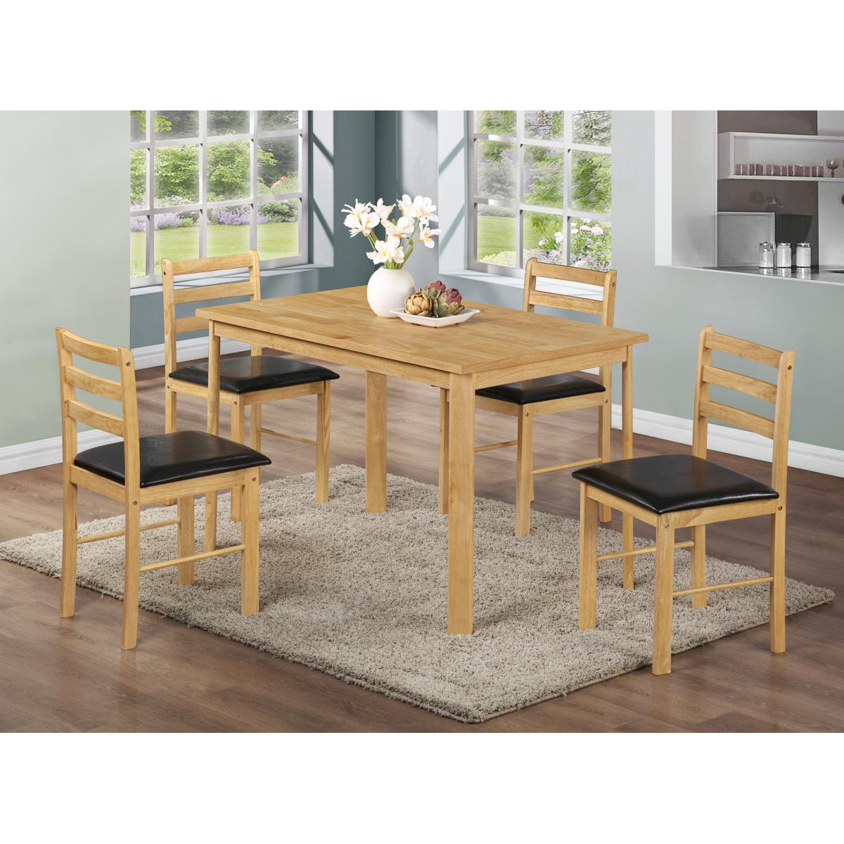 Coronado Set of 2 Wooden Dining Chairs Natural Oak Elegance with Black PU Seats