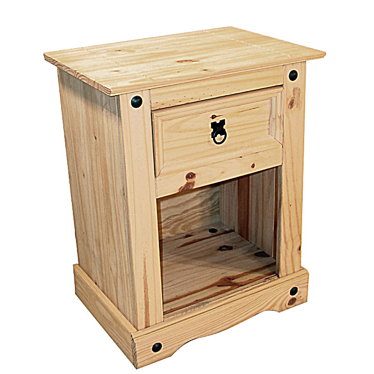 Bedside Table - WALTHAM 1 Drawer Nightstand Distressed Solid Waxed Light Pine 52cm