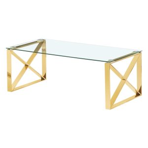 Modern Mishawaka Clear Glass Top Coffee Table with Stylish Metal Frame in Gold