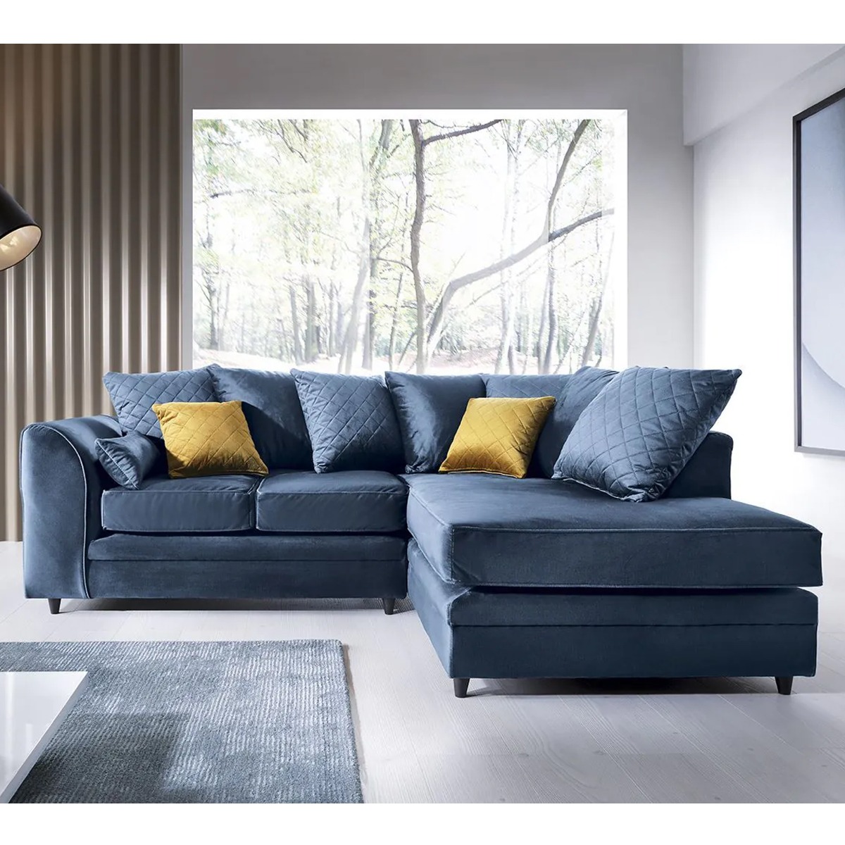 NIOMI Velvet 4 Seater L Shaped - Right Hand Facing Corner Sofa - Dark Blue