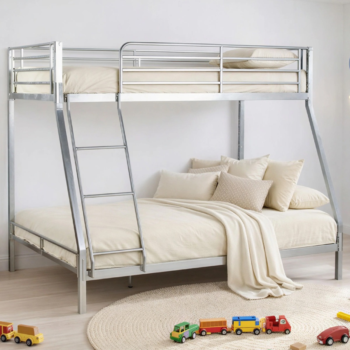 Bunk Bed - NOBRA 4ft6 over 3ft Metal Bedframe - Silver