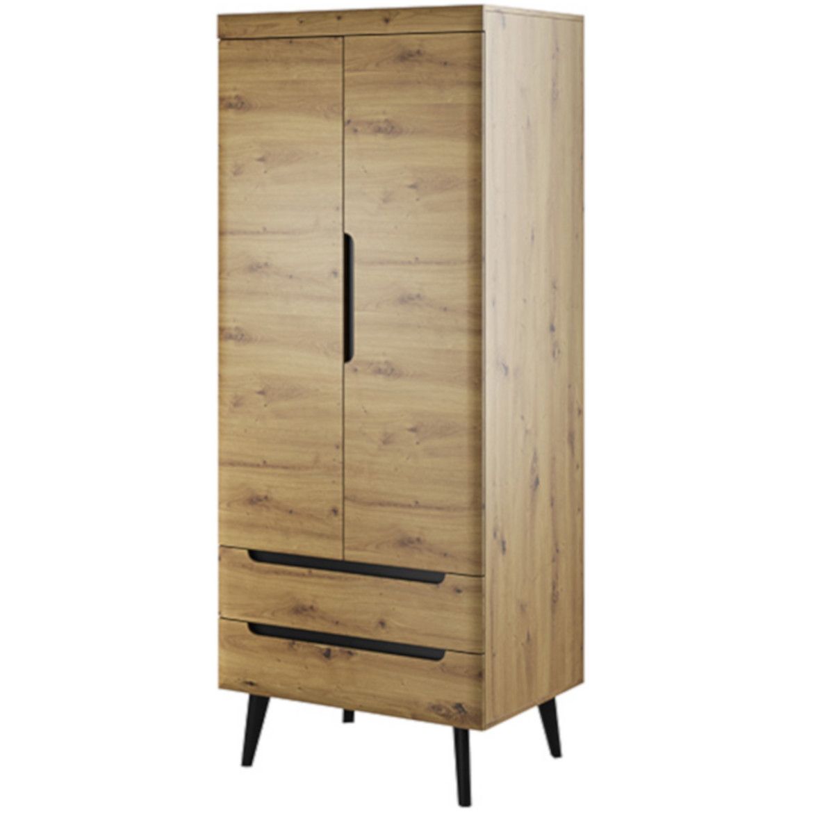 SERIE 2 Door Wardrobe with 2 Drawers Medium Oak - 80cm