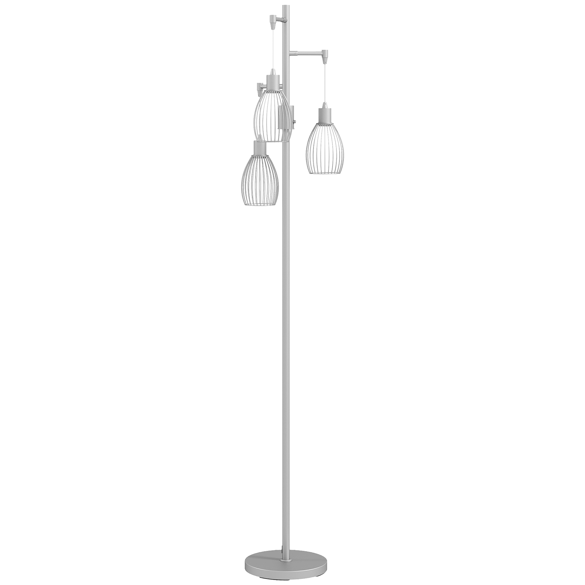 HERON 3 Light Floor Lamp Industrial Dimmable Standing Lamp Silver Tone