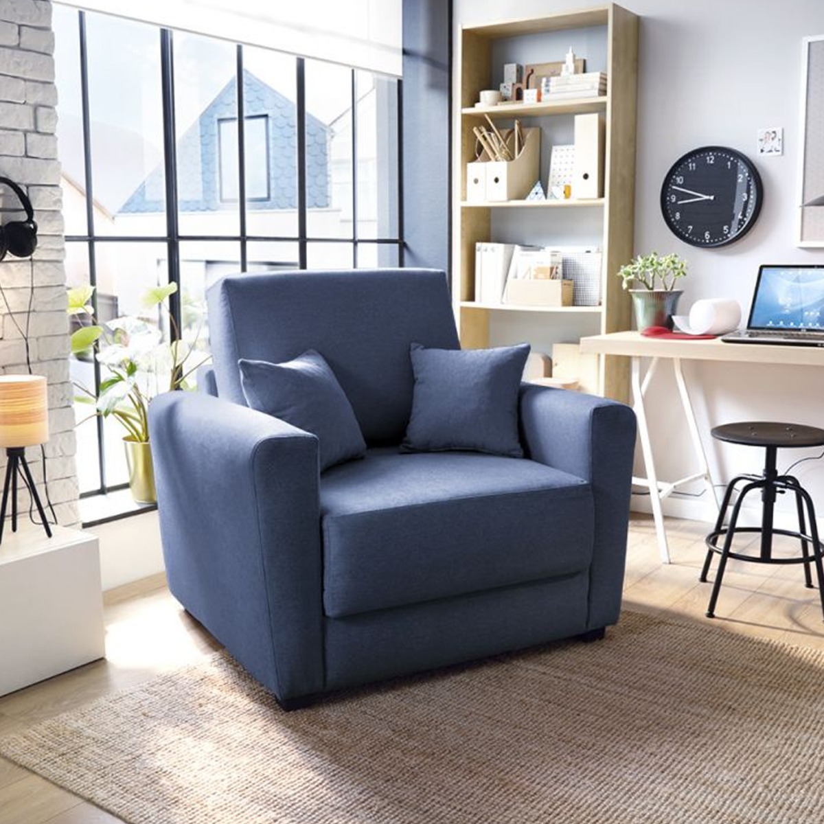 BRISTOL Velvet Single Sofa Bed - Dark Blue