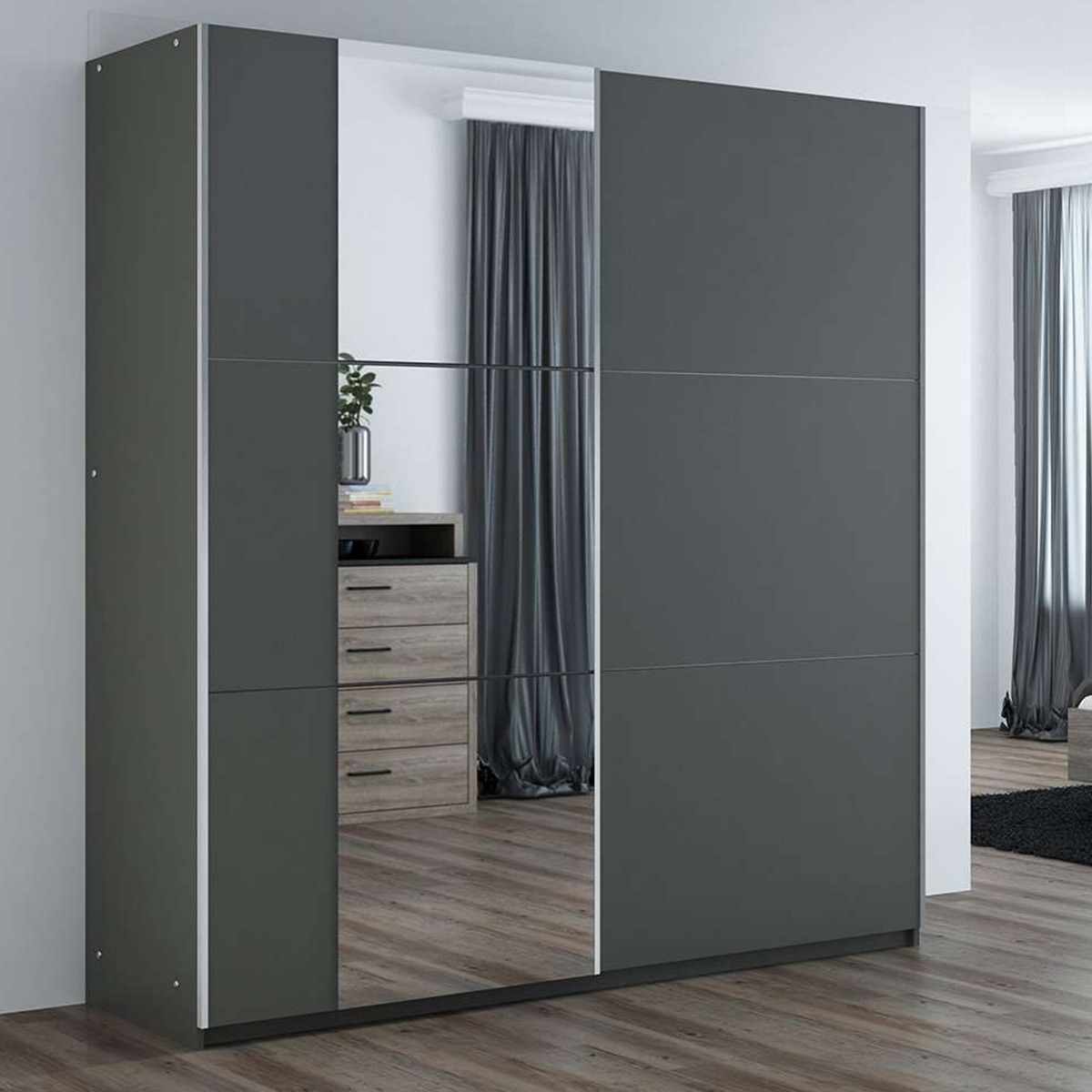 OLDHAM 2 Door Mirrored Sliding Wardrobe Grey - 200cm