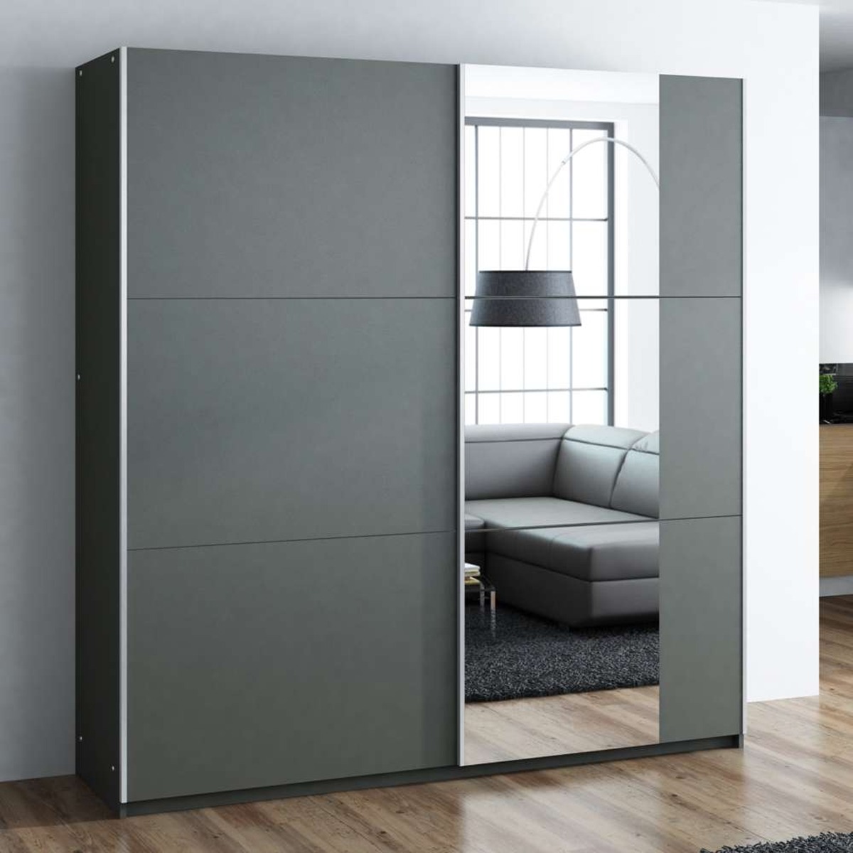 OLDHAM 2 Door Mirrored Sliding Wardrobe Grey - 151cm