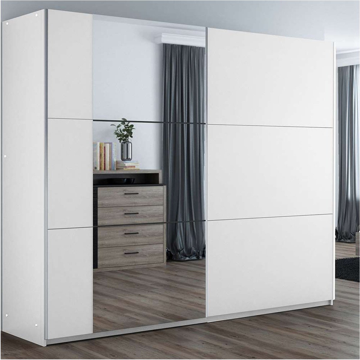 OLDHAM 3 Door Mirrored Sliding Wardrobe White - 250cm
