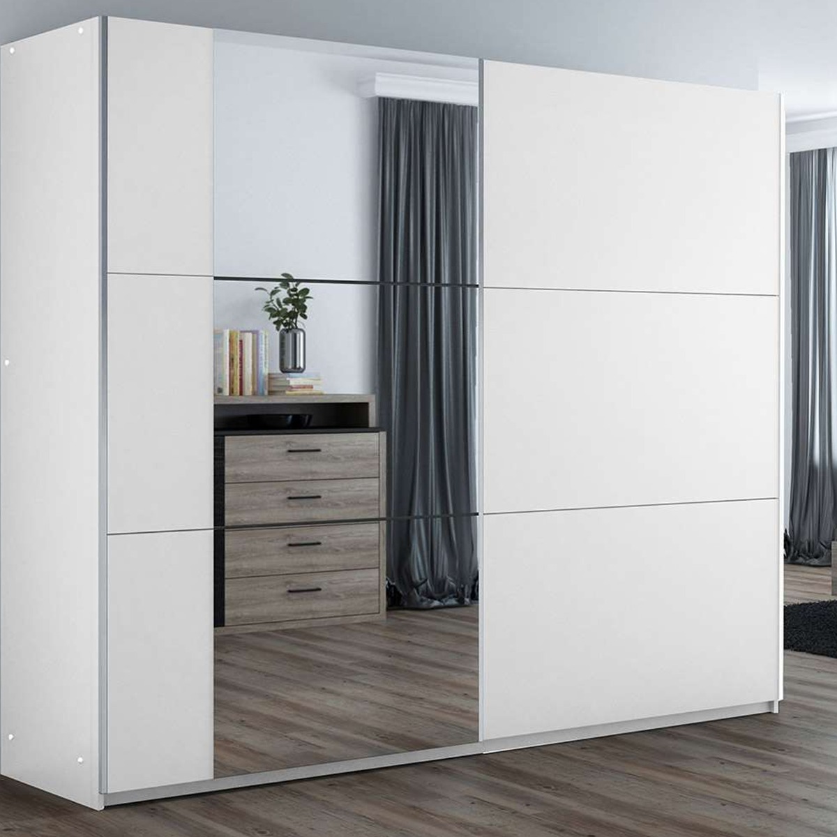 OLDHAM 2 Door Mirrored Sliding Wardrobe White - 200cm