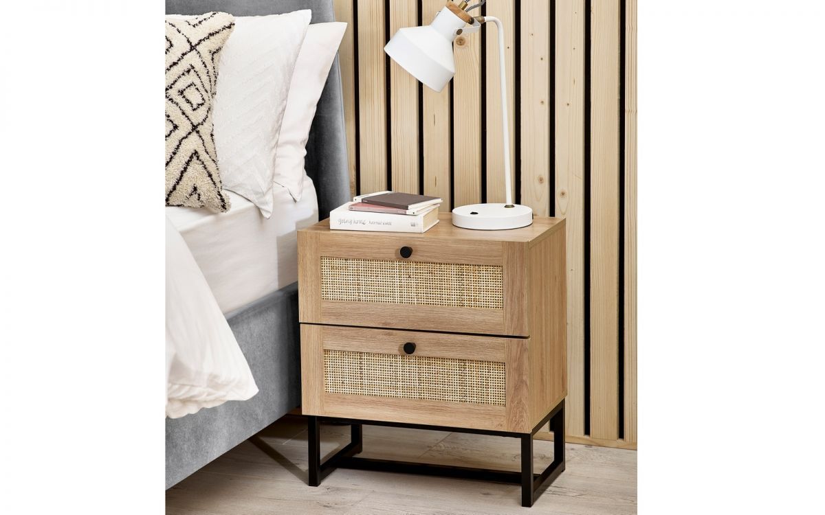Bedside Table - PADSTOW 2 Drawer Nightstand Oak 50cm