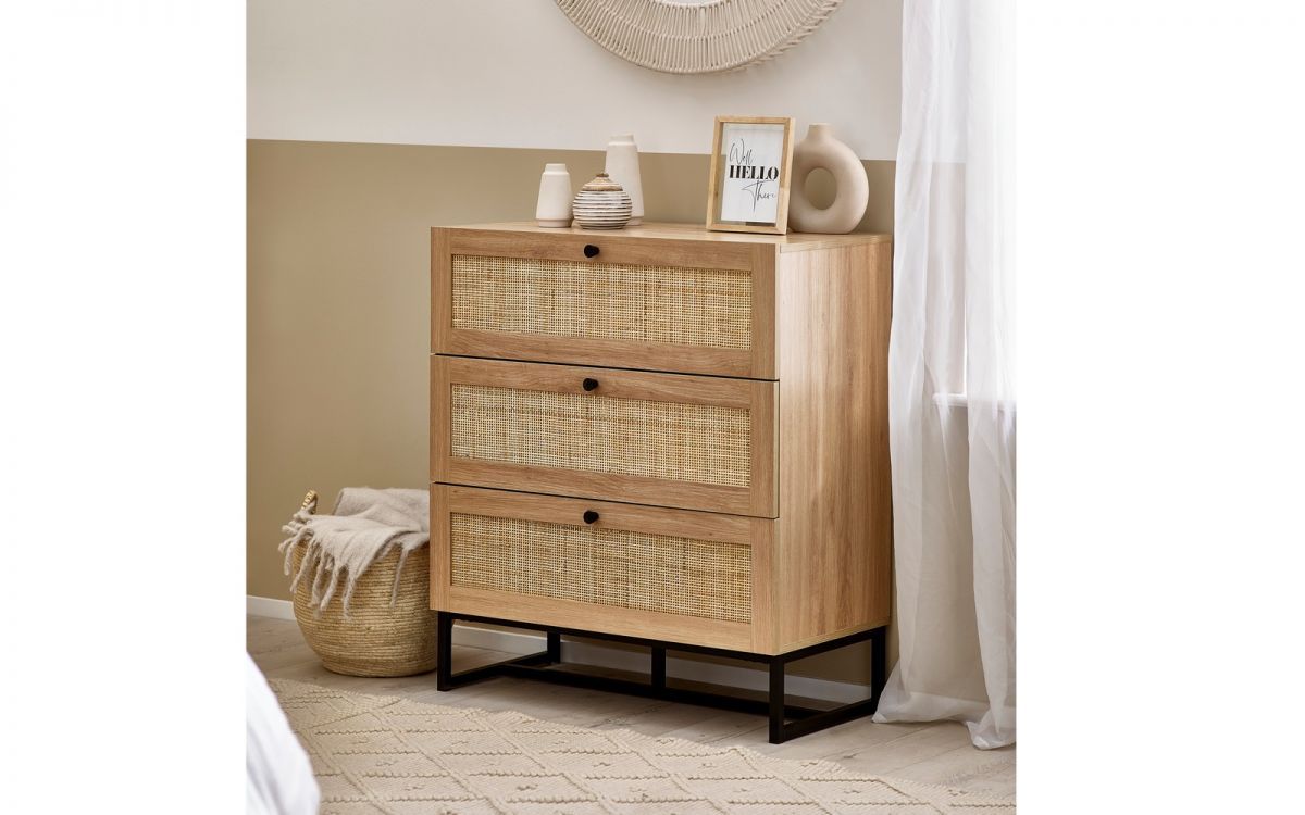 Bedside Table - PADSTOW 3 Drawer Nightstand Oak 80cm