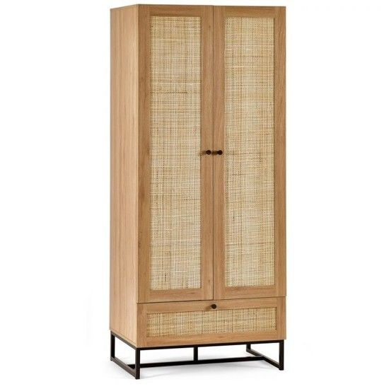 PETERLEE 2 Door Rattan Wardrobe Oak - 80cm