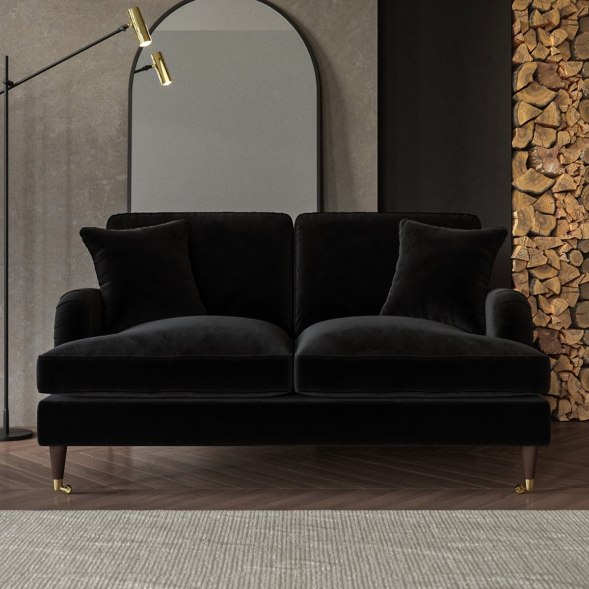 PAYTON Velvet 2 Seater Sofa - Black