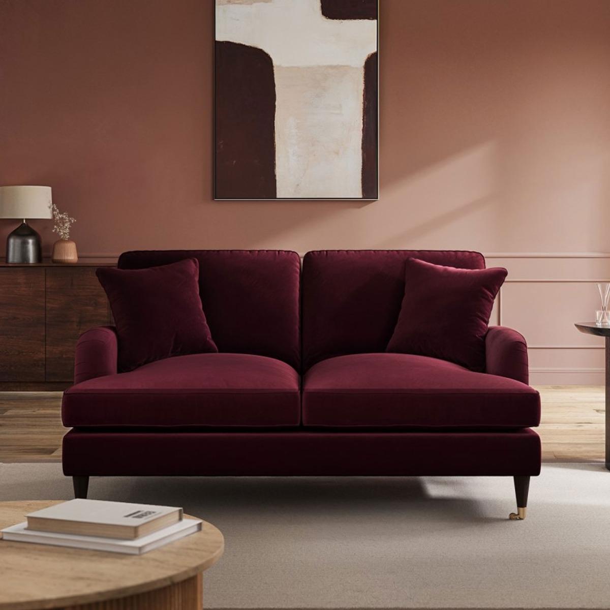 PAYTON Velvet 2 Seater Sofa - Burgundy