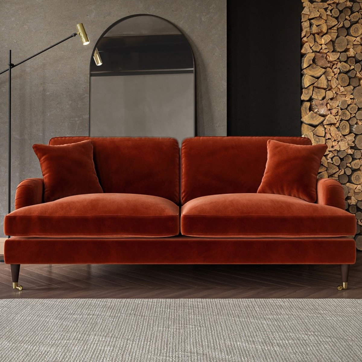 PAYTON Velvet 3 Seater Sofa - Burnt Orange