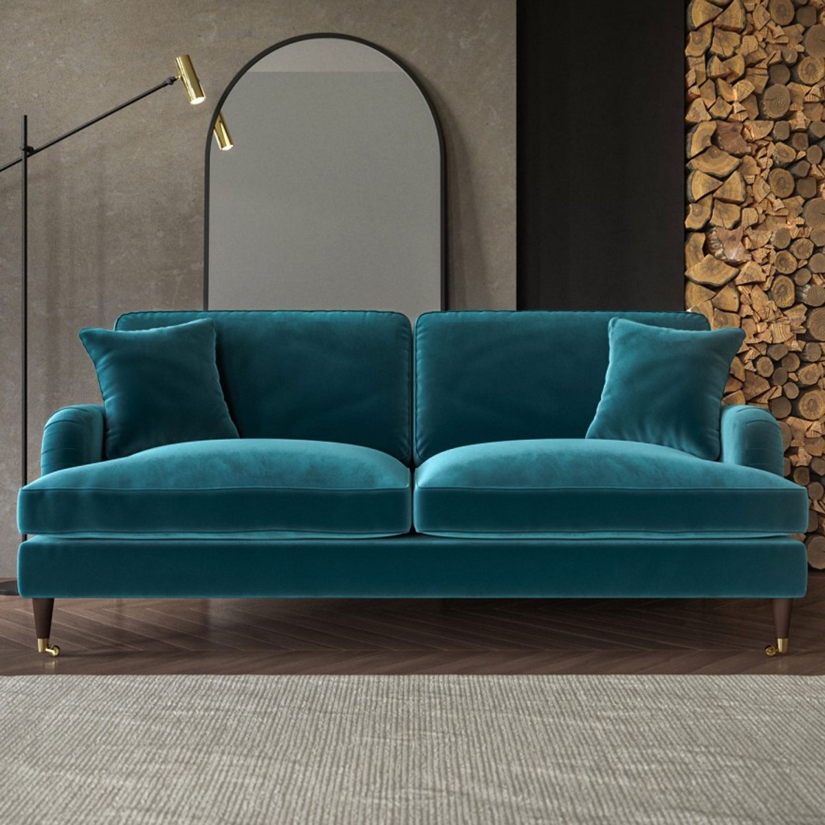 PAYTON Velvet 3 Seater Sofa - Teal