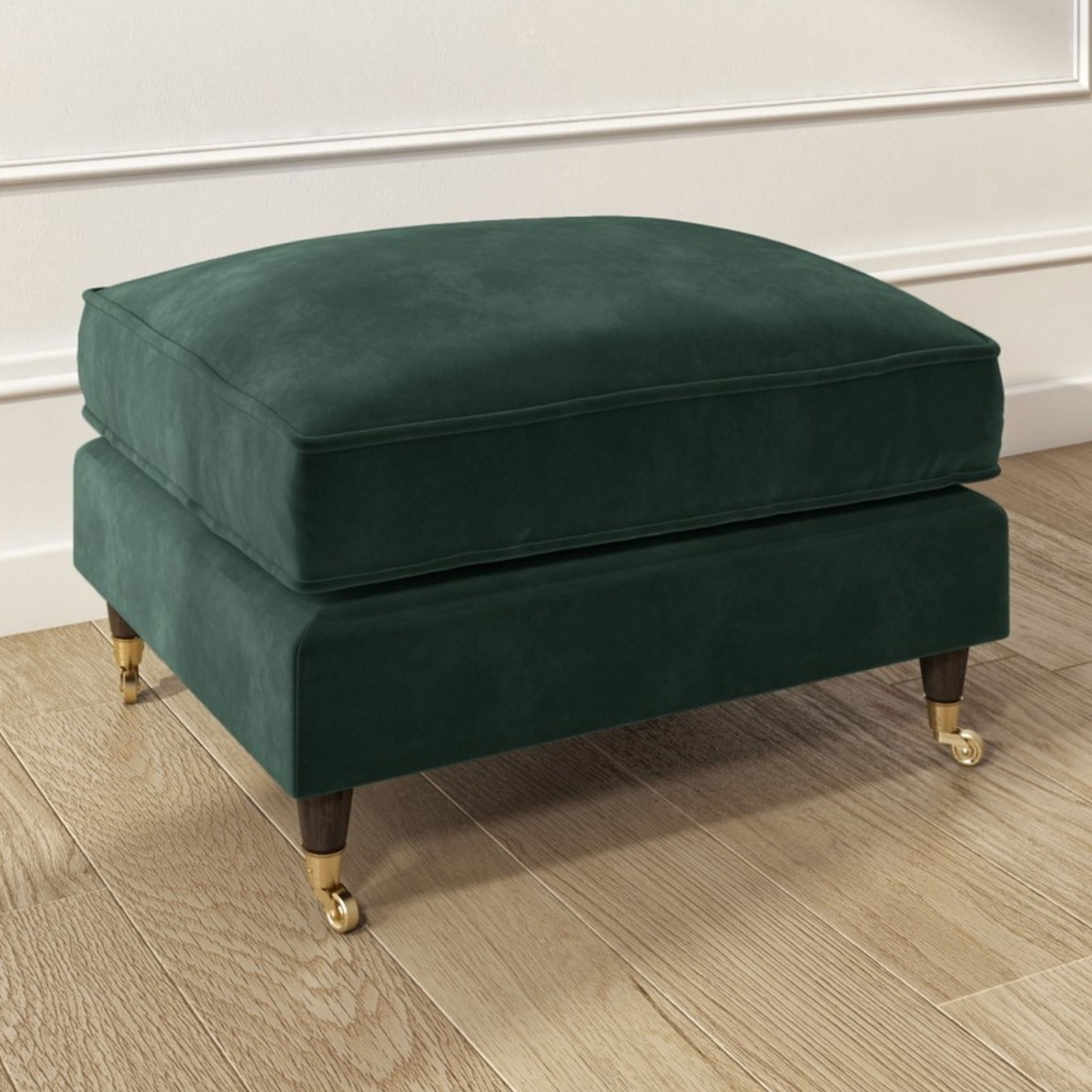 PAYTON Velvet Large Footstool - Dark Green