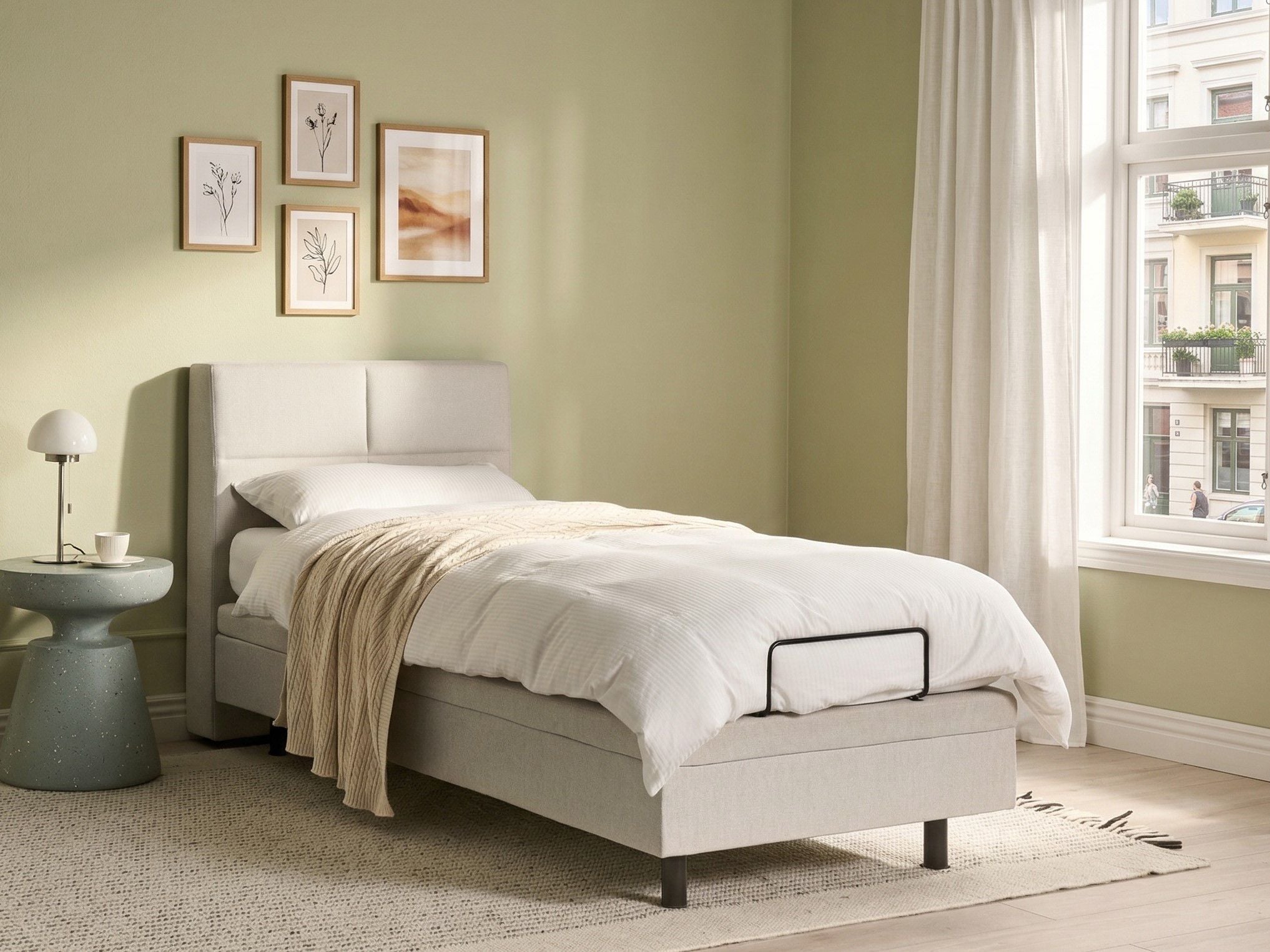DIKUXA EU Single Ottoman Fabric Adjustable Bedframe - Light Beige
