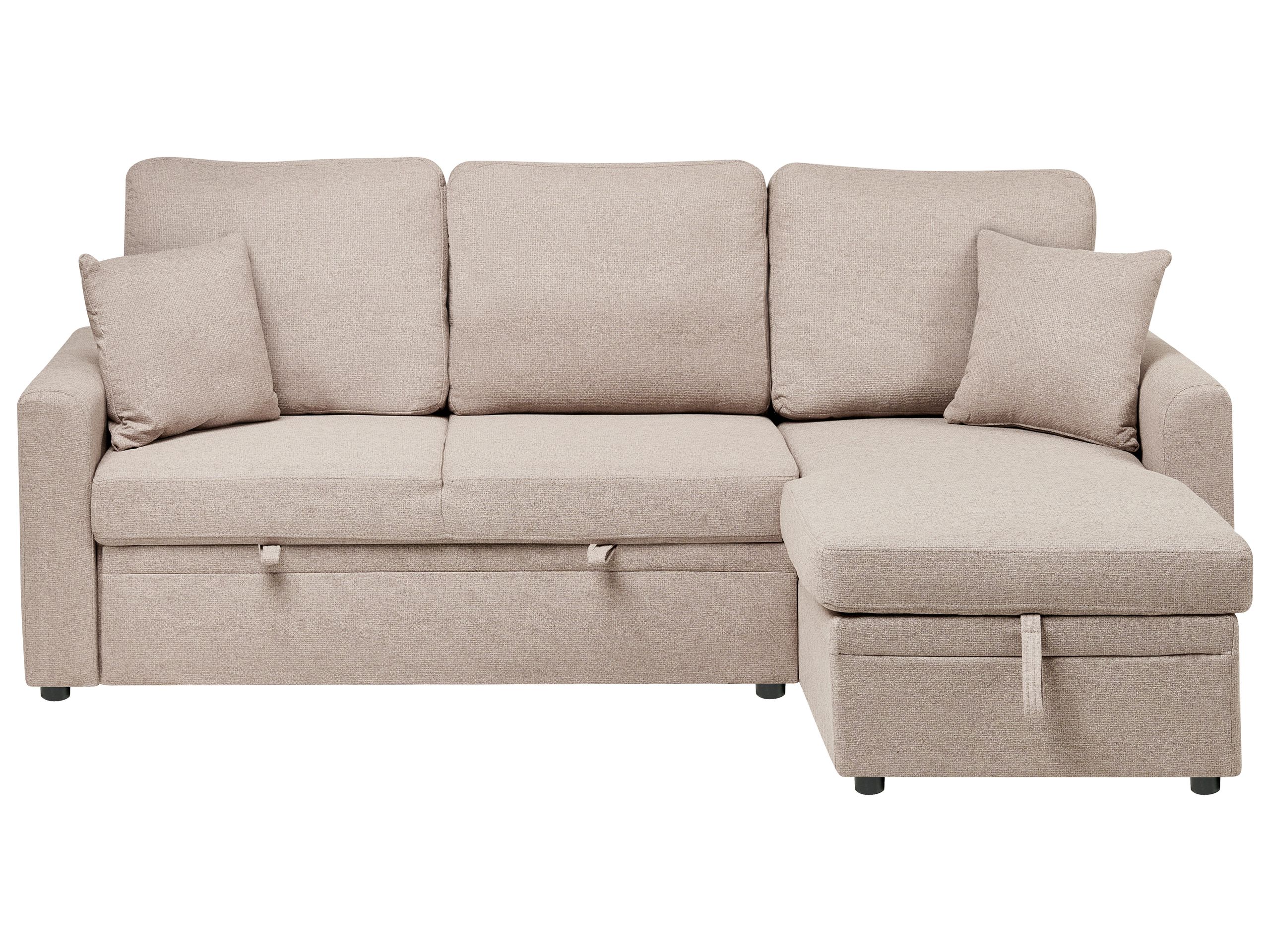 GRIMDON Faux Linen 3 Seater L Shaped Corner Sofa Bed - Light Brown, Right Hand Facing