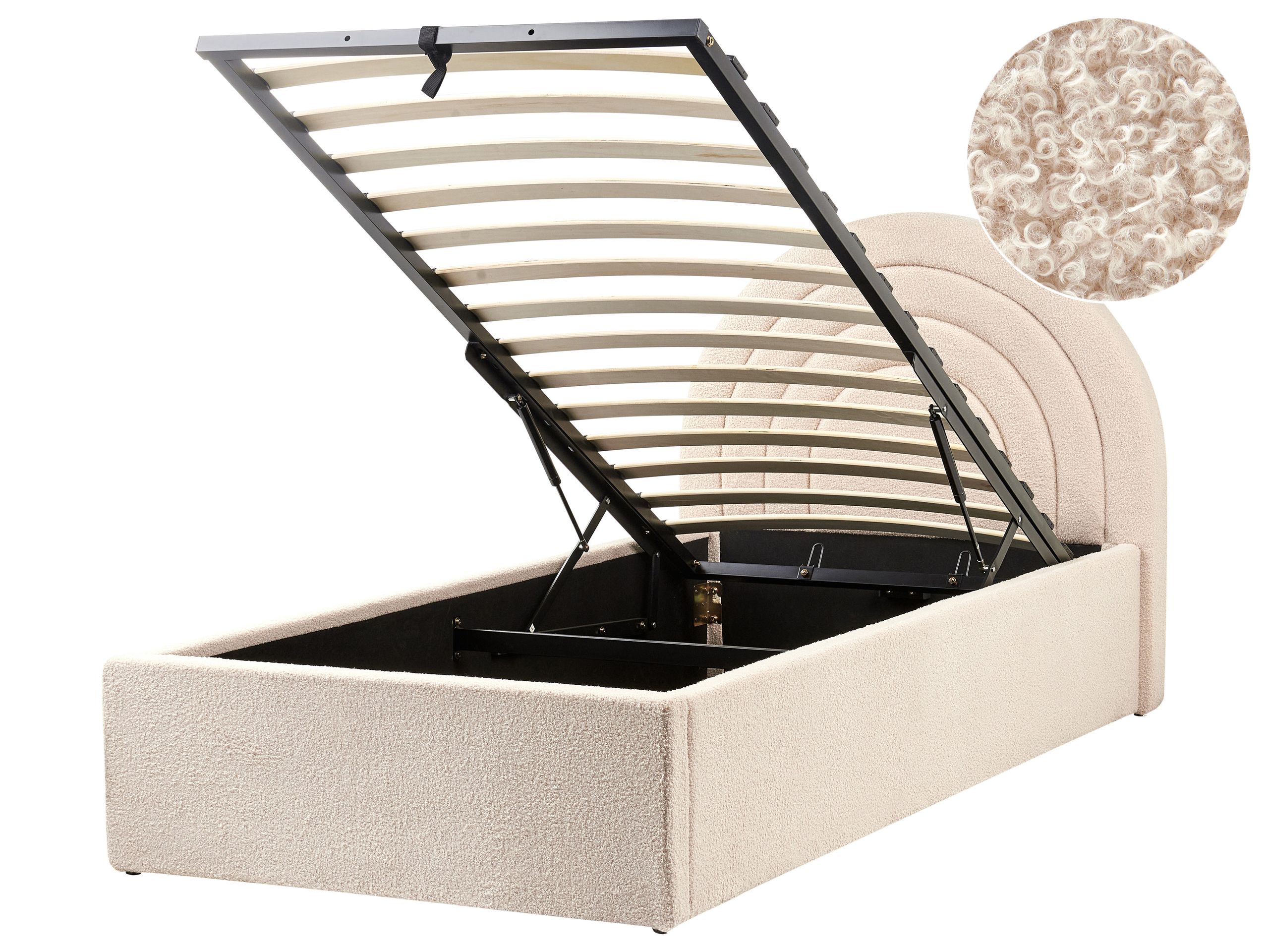 ANNEA Boucle EU Single Size Ottoman Bedframe Beige