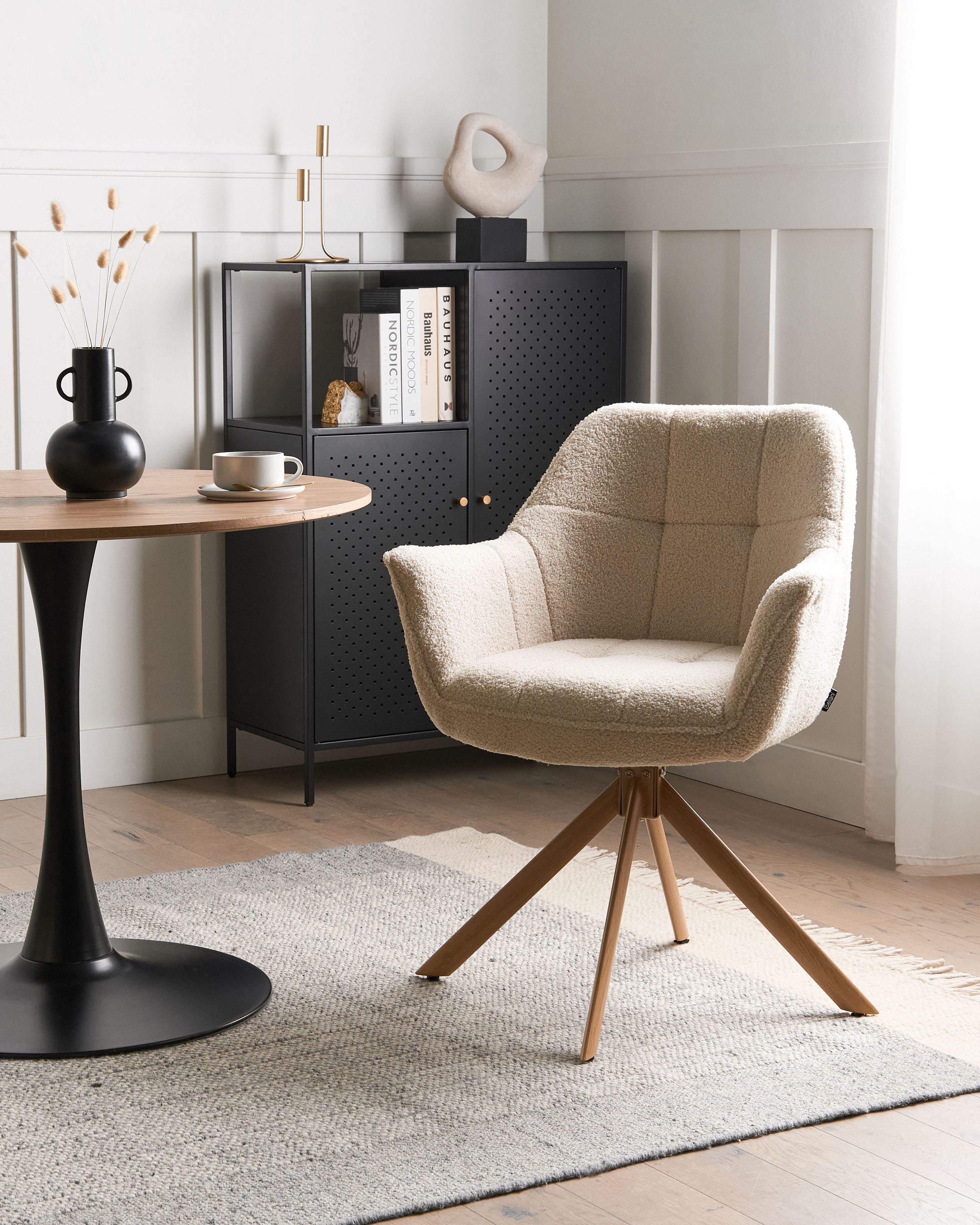 CIXUFA Boucle Swivel Dining Chair - Light Beige