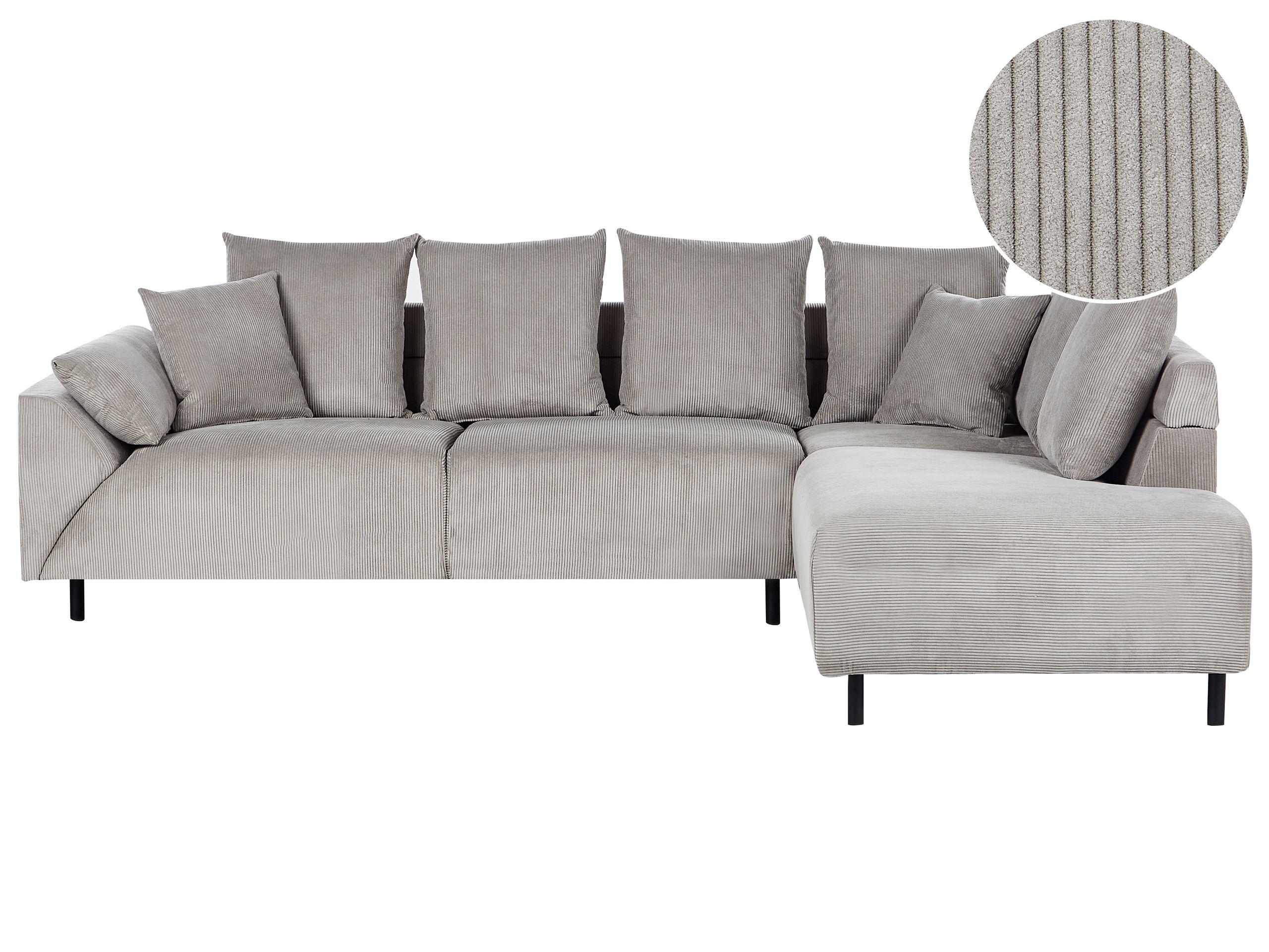 Left Hand Corduroy Corner Sofa Light Grey LUNNER