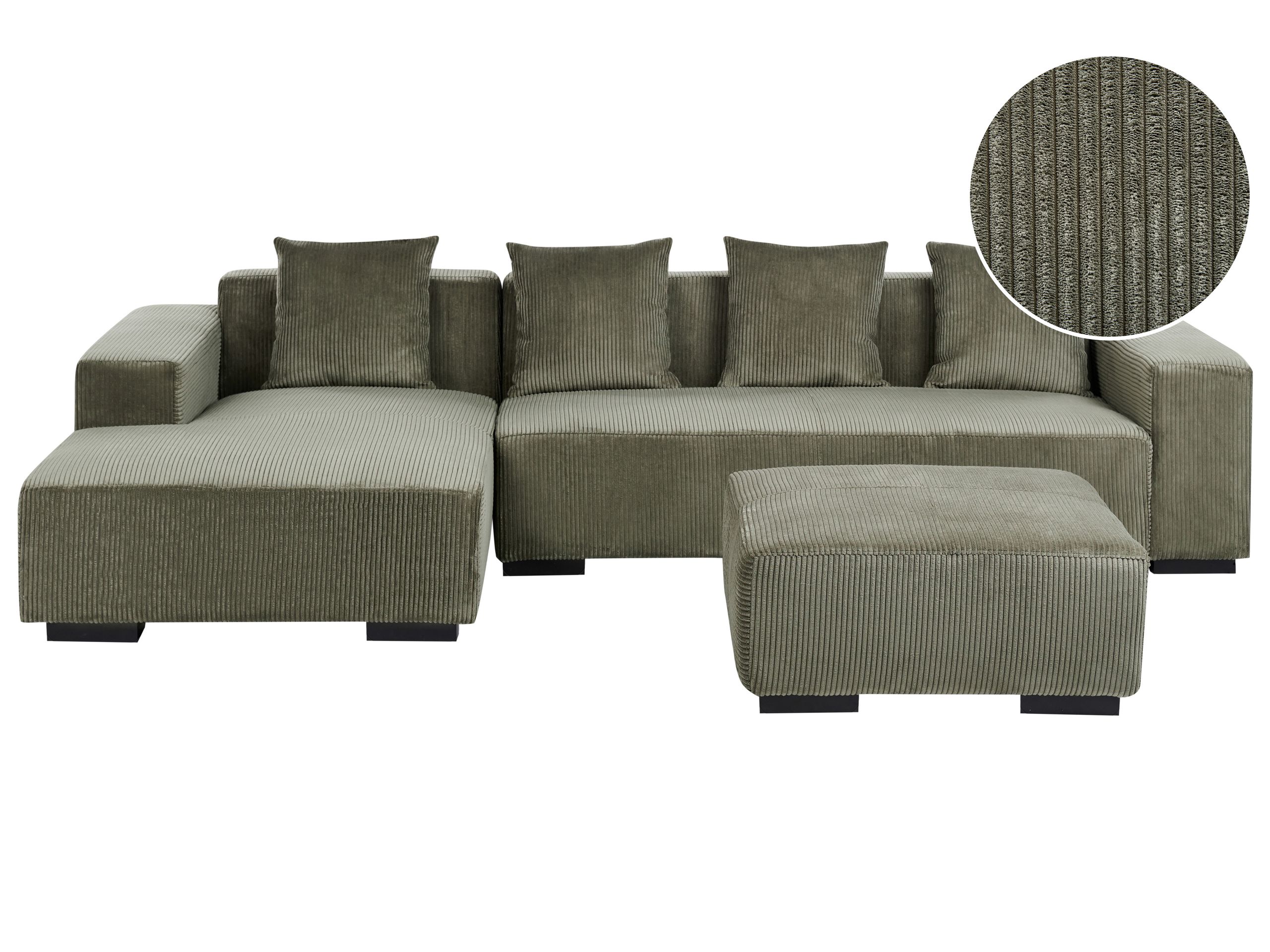 Right Hand Jumbo Cord Corner Sofa with Ottoman Green LUNGO