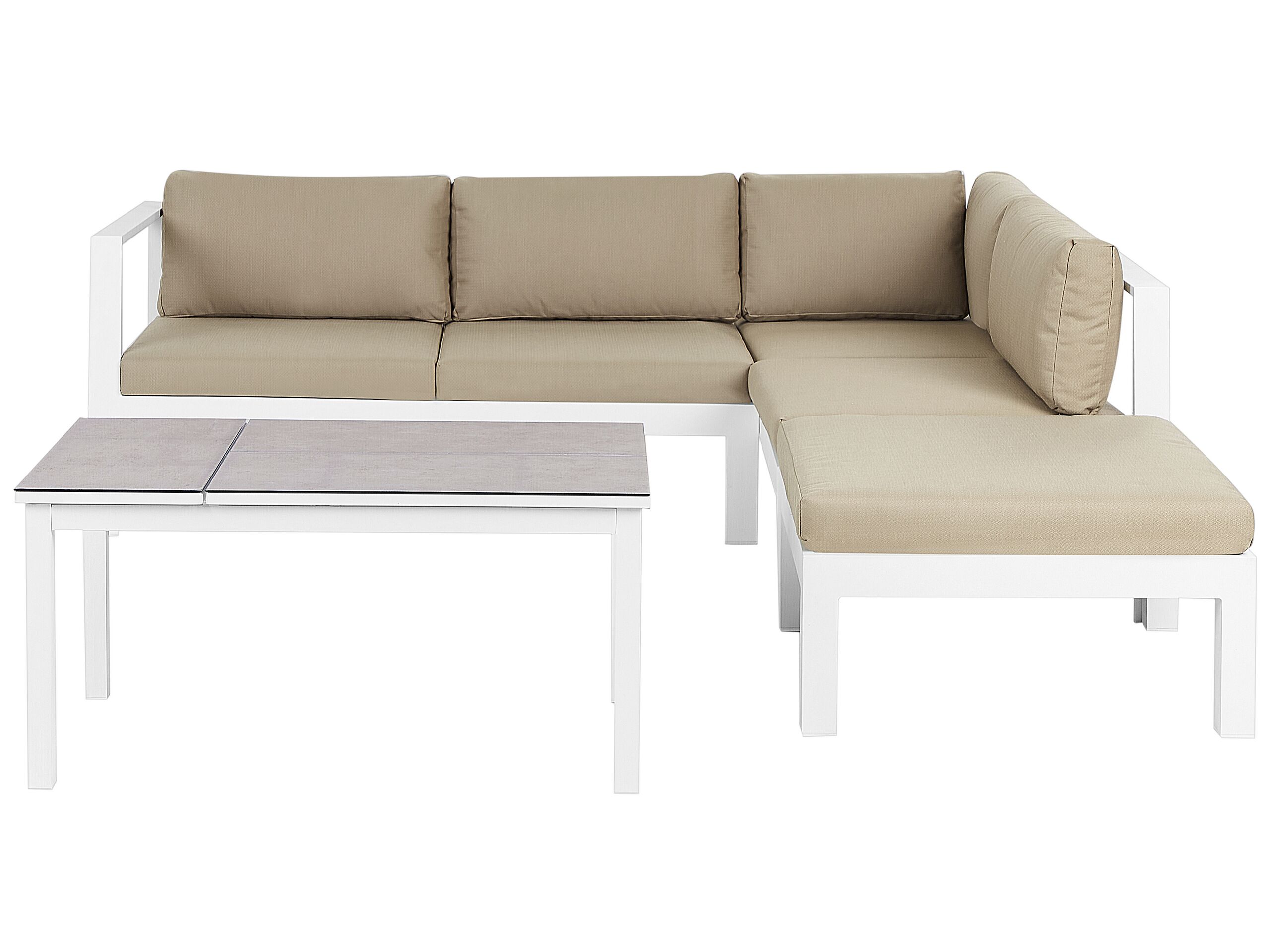 Garden Corner Sofa with Table 5 Seater MESSINA Left Hand Metal Sand Beige