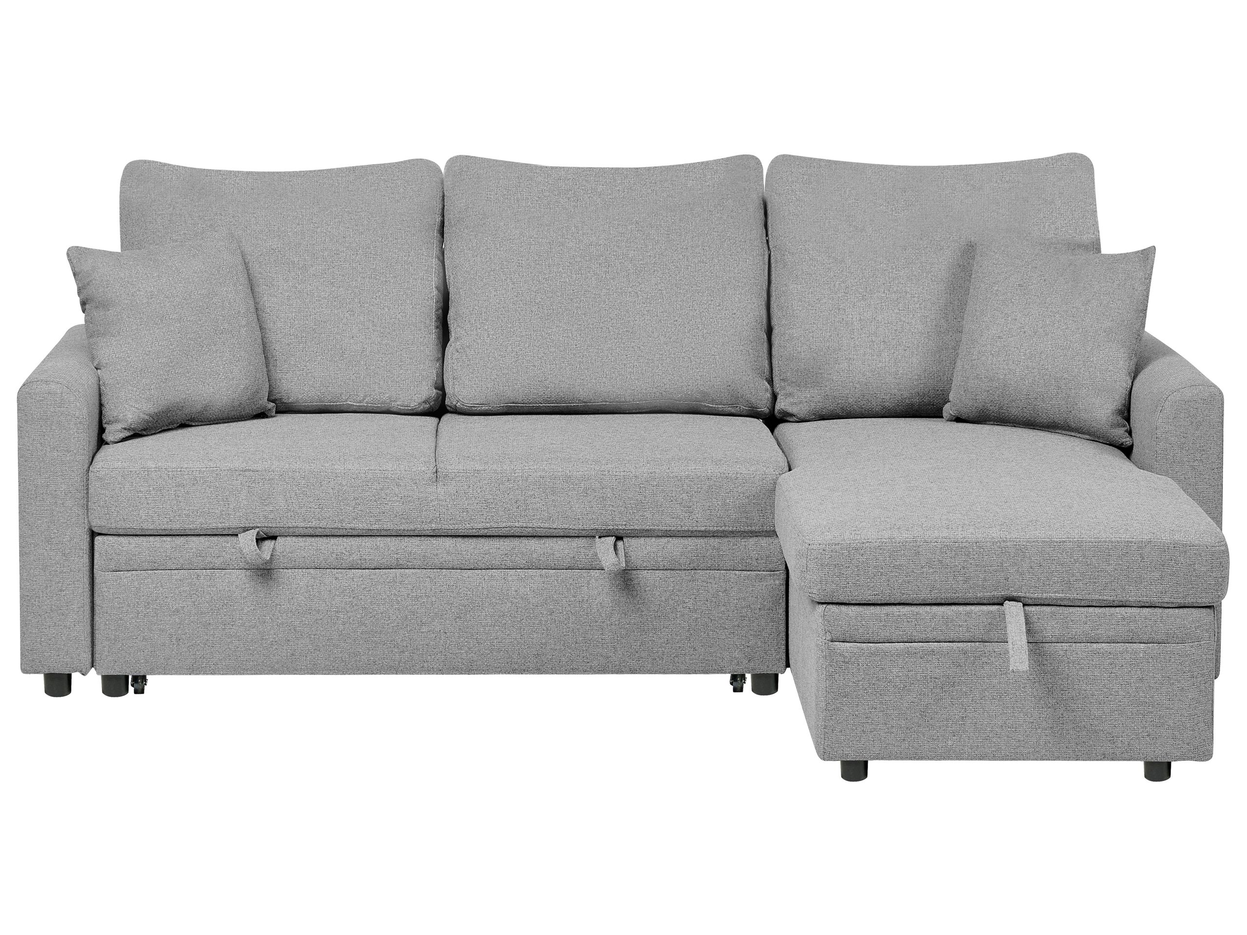 GRIMDON Faux Linen 3 Seater L Shaped Corner Sofa Bed - Grey, Right Hand Facing