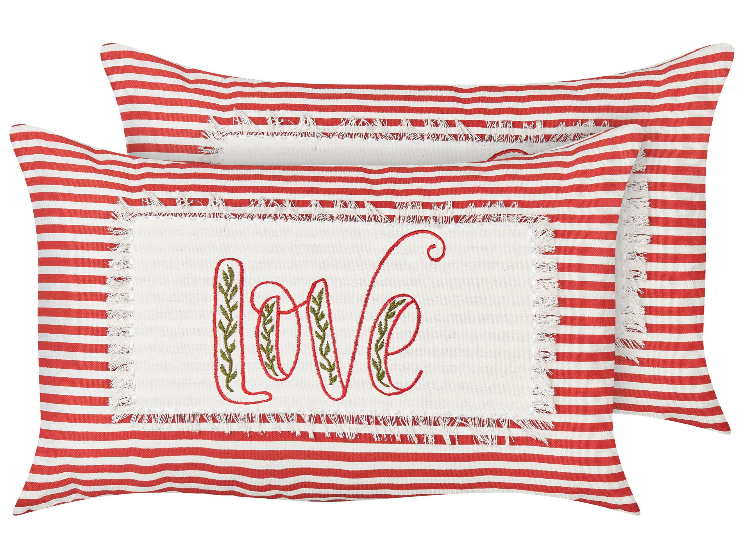 Set of 2 Decorative Cushions ALSINE Cotton 30 x 50 cm Red Striped