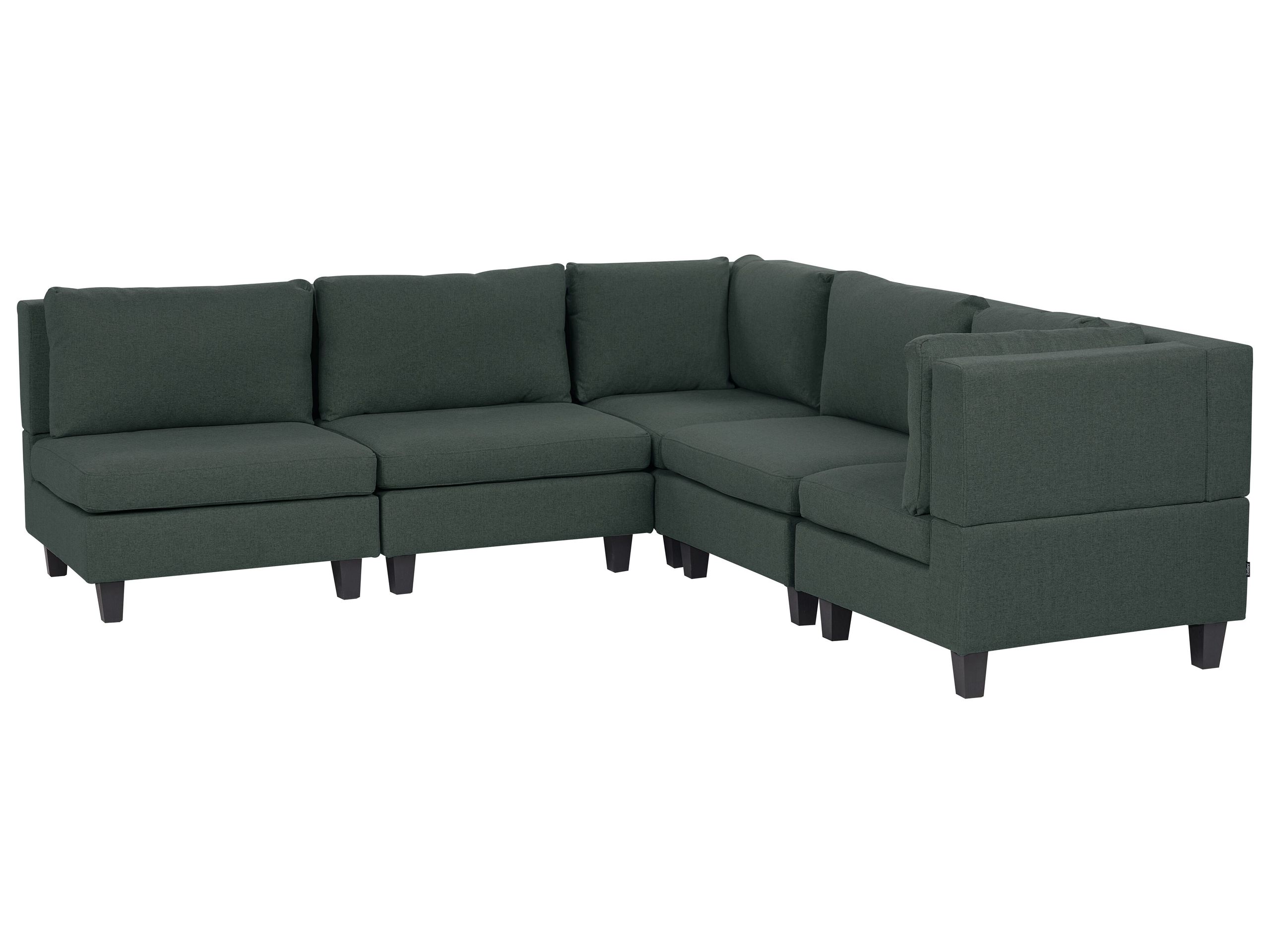 5 Seater Left Hand Modular Fabric Corner Sofa Dark Green UNSTAD