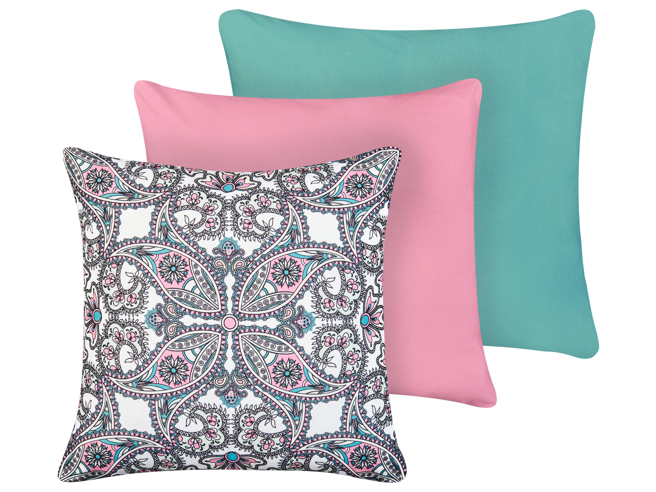 TIED Set of 3 Outdoor Cushions Solid Oriental Pattern 45 x 45 cm Multicolour