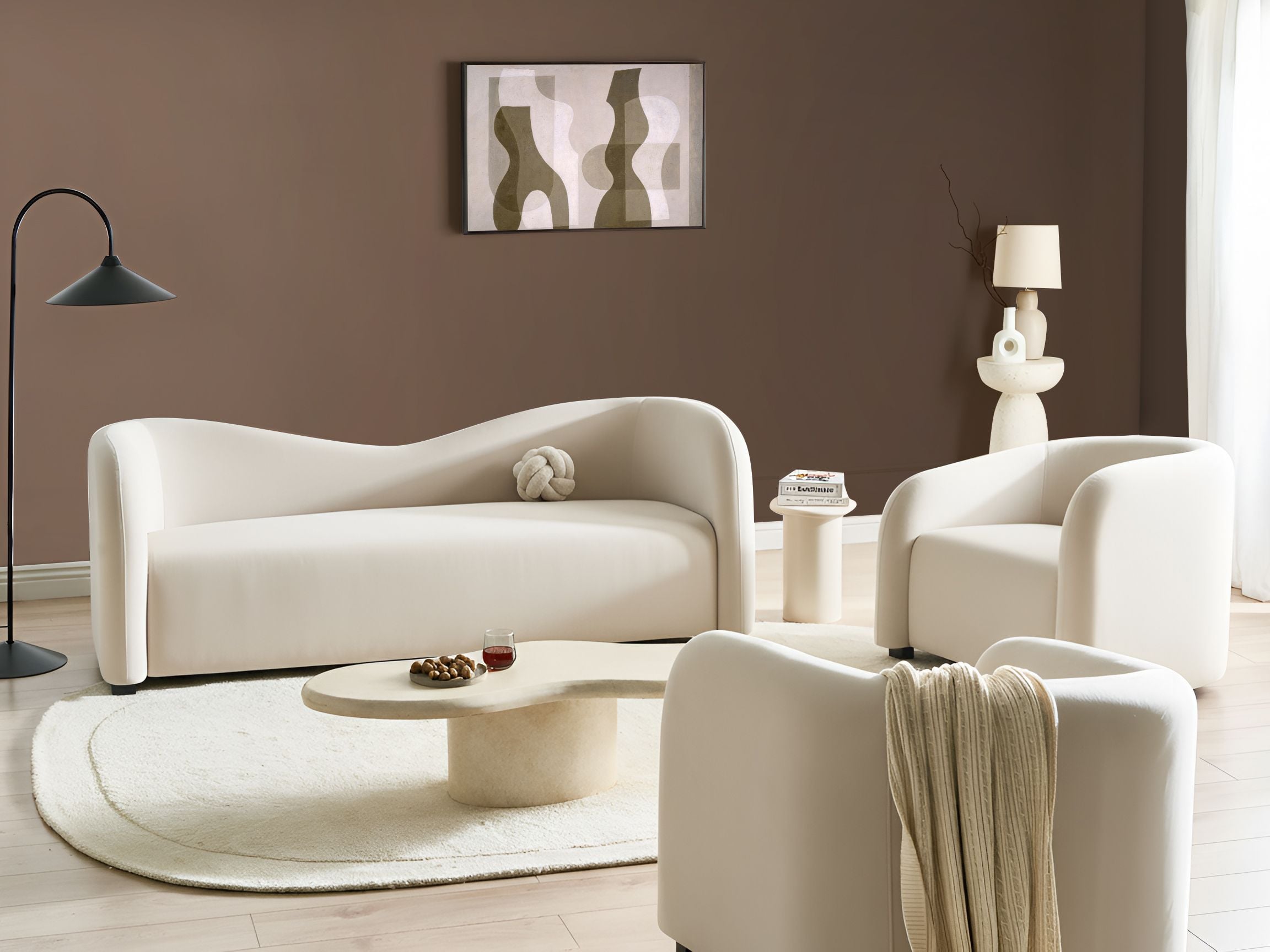 CLEYBOURNE Velvet 5 Seater Sofa Sets - White