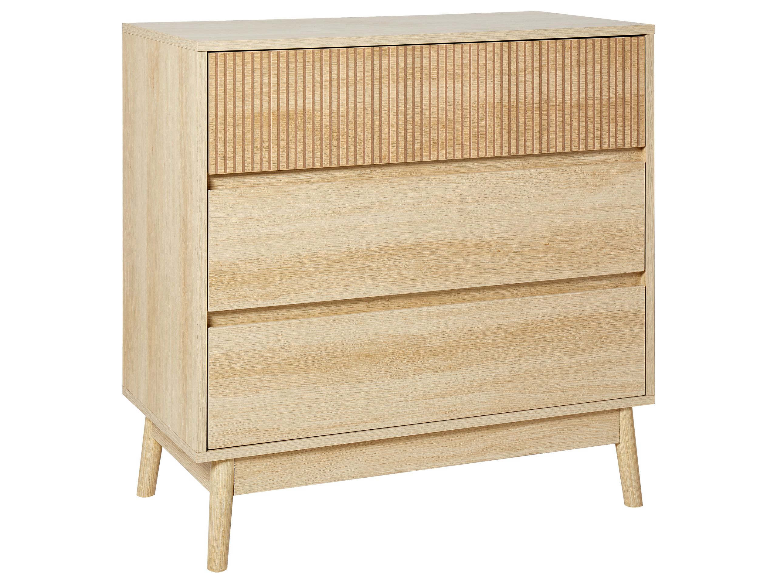 LEUS Oak Finish Chest of Drawers - Medium-sized, 3 Drawers
