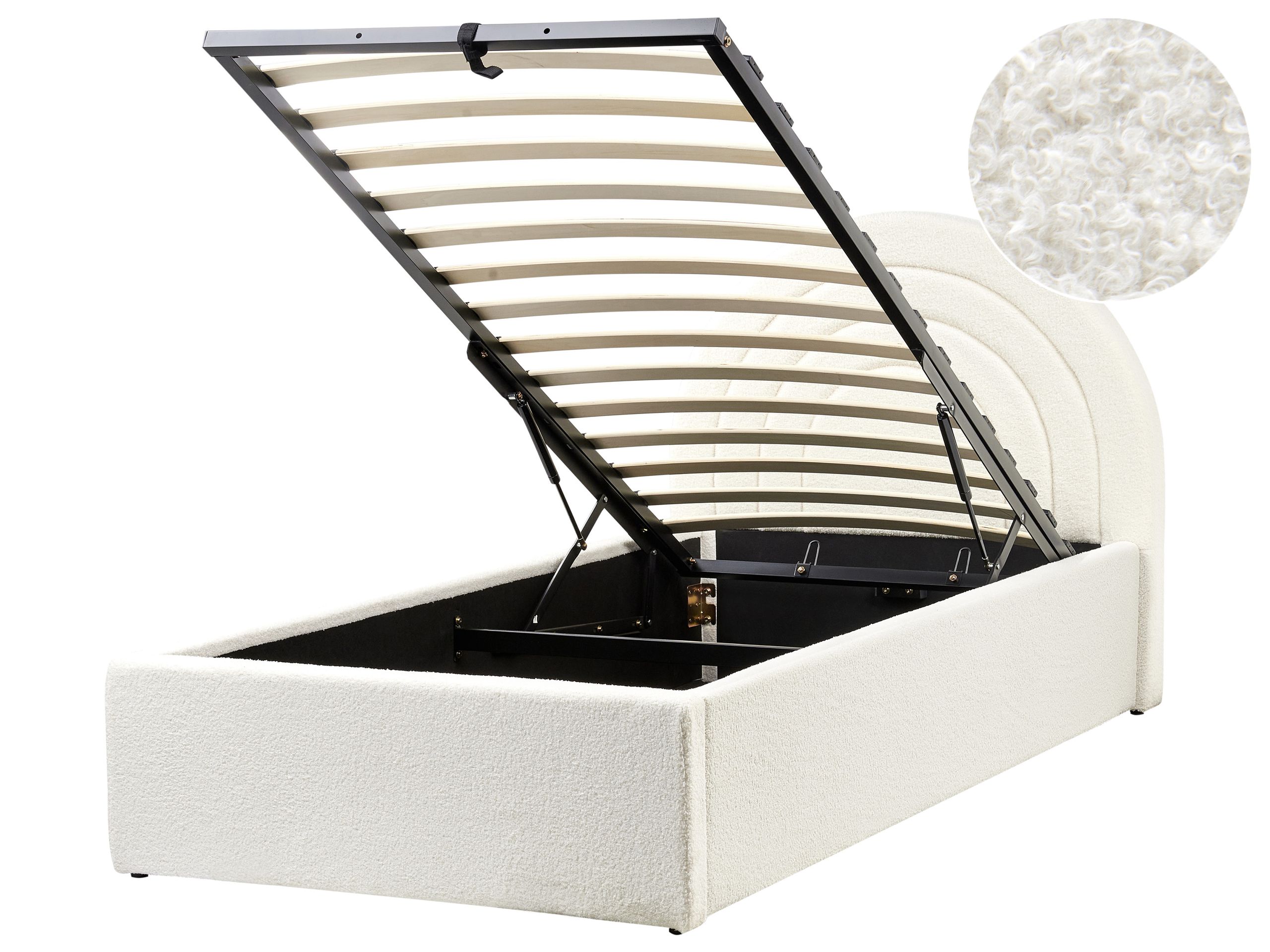 ANNEA Boucle EU Single Size Ottoman Bedframe Off-White